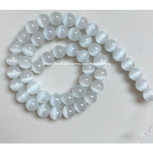 Natural Moon Stone White Cat Eye 15" Round Loose Beads 4 6 8 10 12mm Pick Size For Jewelry Making DIY