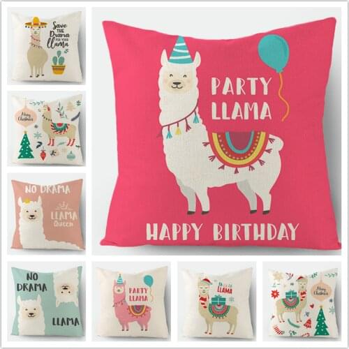 Home Decor Cartoon Alpaca Pillow Cushion Cover Polyester Linen Llama Sofa Car Square Pillowcase Throw Pillows 45x45cm Kussenhoes