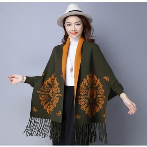 2018 new in double use women winter cashmere pashmina flower print with sleeve