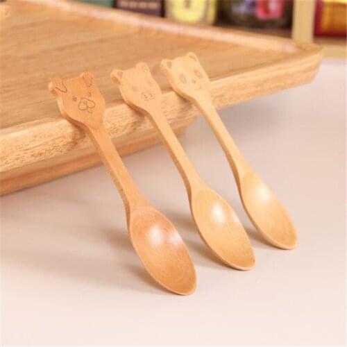 NEW Wooden Baby Feeding Spoon Cartoon Baby Training Dishes Kids Feeding Spoon Baby Flatware Tableware Dessert Ice Cream Scoop