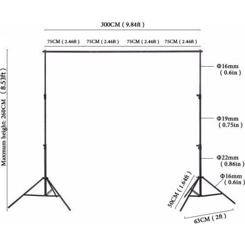 2x3m(6.5x10ft) Photographic Equipment Black background frame Manual Quality Aluminum Frame Background Stand for photo studio