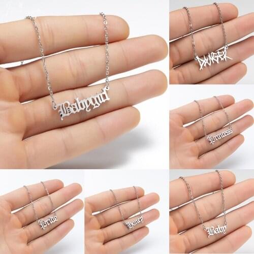 Jisensp Punk Old English Letter Necklace Choker Angel Letter Pendant Necklace Fashion Jewelry for Women Men Party Gift