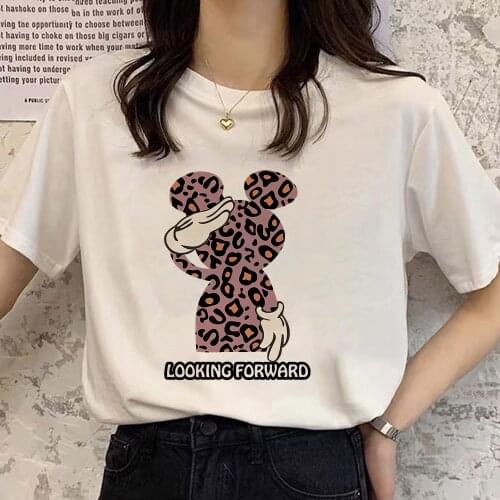Disney Cartoon Leopard Mickey Tshirt Casual Plussize Casual Women T-shirts Kawaii Korean Streetwear Harajuku Tee Tops
