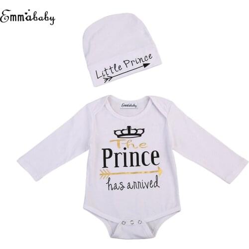 Casual Kid Clothing Set Newborn Toddler Baby Boy Prince Long Sleeve Bodysuit Jumpsuit Cute Baby 2Pcs Clothes Outfits Set 0-24M