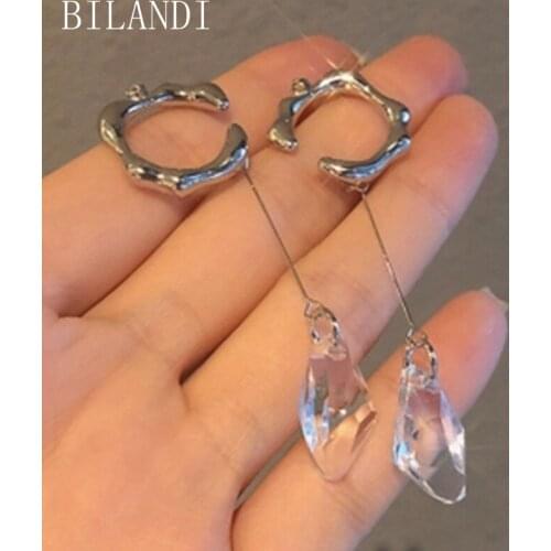 Bilandi Women Jewelry Transparent Resin Earrings No Piercing Vintage Temperament Metal Ear Clip Earrings For Girl Lady Gifts