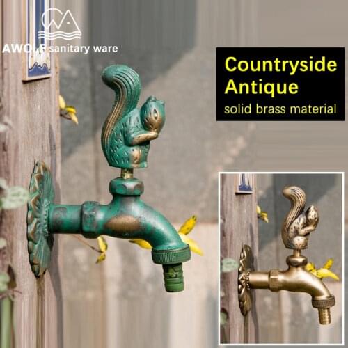 Mop Pool Faucet Outdoor Art Antique Garden Faucet Countryside Animal Shape Washing Machine Cold Water Tap Wall Mounted AF6140