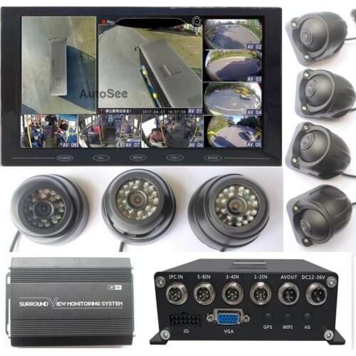 7 Cameras 3D Bus Truck School shuttle 360 degree AVM all round view system Bird eye DVR with inner monitoring