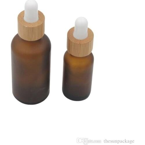 20ml 30ml frosted amber glass bottle dropper with bamboo cap 1oz glass bamboo essential oil bottle