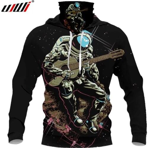UJWI Autumn Winter Casual Hoodies Women/men Print Astronaut Space Guitar 3d Sweatshirt Hoody Man Fitness Drawstring Hoody