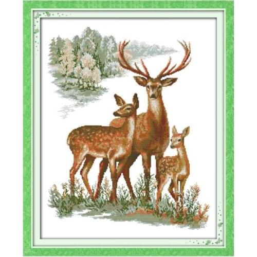 Cross stitch handmade animal series sika deer a pattern, dmc embroidery material package sewing decorative gifts paintings