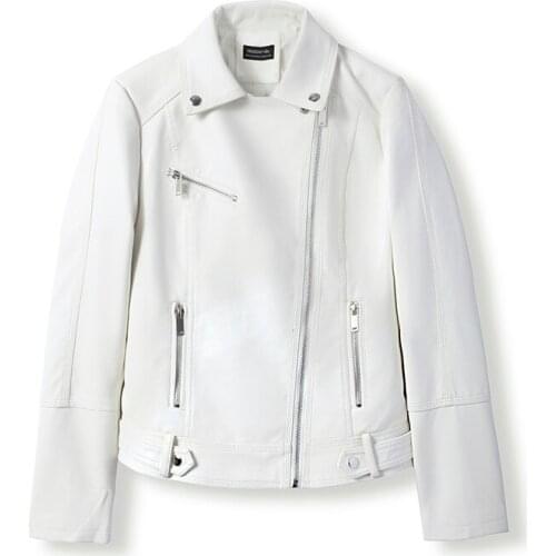 Spring Autumn 2021 Fashion Moto Biker Leather Jacket Women Casual Korean Slim White Faux PU Leather Coat Abrigo Mujer Plus Size
