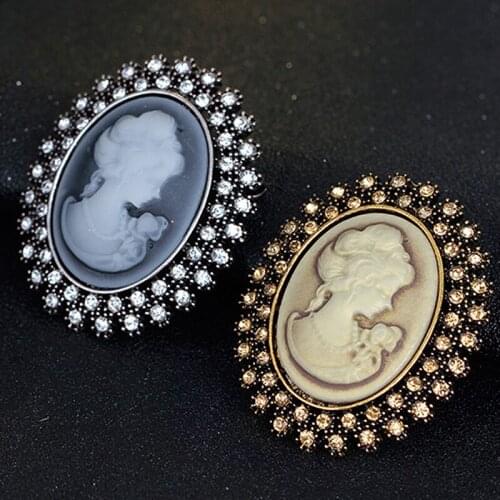 Vintage Cameo Victorian Style crystal Wedding Party Women Pendant Brooch Pin