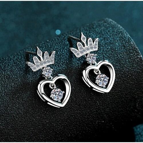 Passed Diamond Test Excellent Moissanite Crown Heart Stud Earrings 925 Sterling Silver 0.72ct Gem Fashion Ear Studs Women Luxury
