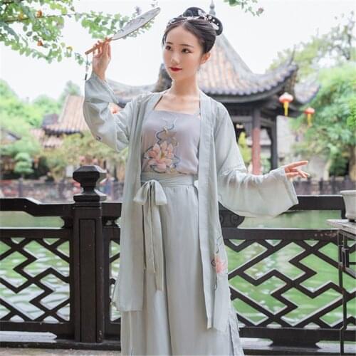 Women Fairy Cosplay Hanfu Embroidery Ancient Chinese Costume Tang Hanfu Pants Tops Cosplay Retro Performance Festival Outfit