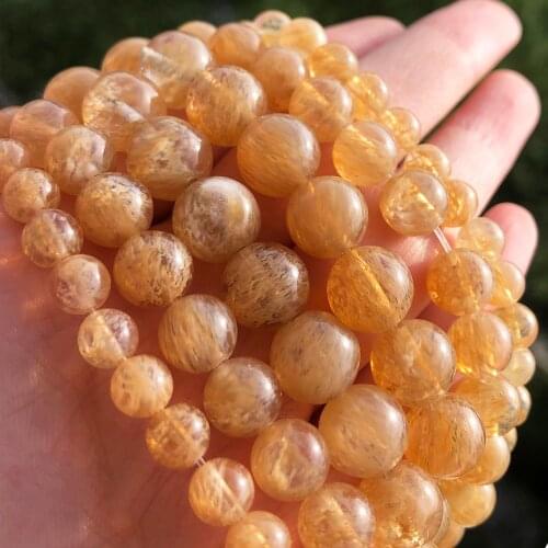 4 6 8 10 12mm Natural Stone Citrines Quartzs Bead Yellow Crystal Round Loose Beads For Jewelry Making DIY Bracelets Earrings 15"