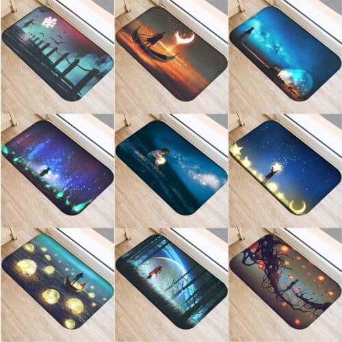 40x60cm Cute Diy Print Floor Mat Bathroom Ground Mat Slip Door Bath Pad Rug Living Room Kitchen Carpet Home Decor Moon
