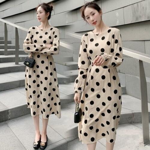 4230# Maternity Dress Korean Fashion Loose Lace Dot Maternity Clothes Easy Matching Stylish Dress Pregnant Women Mom Dress