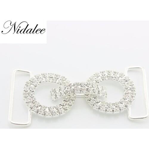 70mm 2 4/5" Diamante Crystal Rhinestone Connectors Bikini For Swimming Wear Shoe Solid Silver Belt Buckle Invitation 10pcs