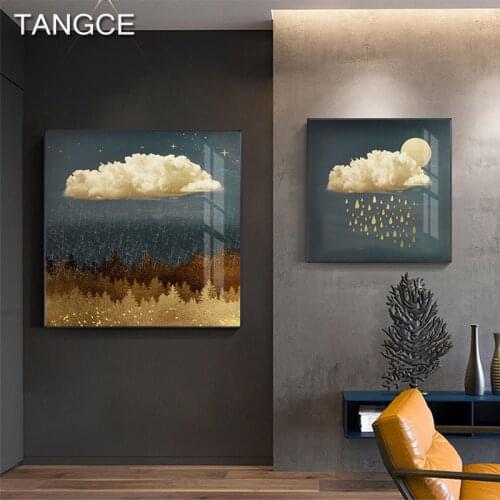 Abstract Moon Clouds Canvas Golden Water Drop Big Poster Print Contemporary Wall Art Painting Decor Picture Living Room Bedroom