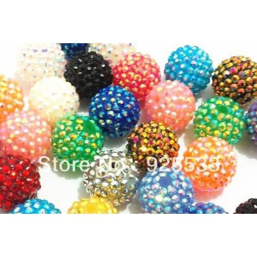 Free Shipping 100pcs Large Size 20mm Mix Color Resin Rhinestone Ball Beads Fit Chunky Necklace & Bracelet DIY
