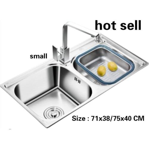 Free shipping Household vogue small kitchen double groove sink do the dishes 304 stainless steel hot sell 710x380/750x400 MM
