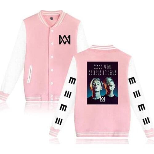 Twins Marcus And Martinus Baseball Uniform Bomber Jacket Women Men Streetwear Hip Hop Long Sleeve Fleece Pink Hoodie Sweatshirt