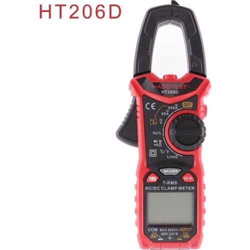 HT206D Digital Clamp Meter Multimeter For Measuring Voltage Current NCV AC DC 600V 600A Ohm Hz Temperature Professional Tool
