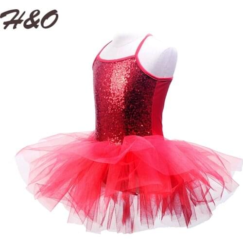 Girls Spaghetti Strap Sequin Camisole Children Ballet Dance Tutu Dress Sweetheart Ballerina Leotard Skirted Dancewear Costumes