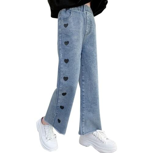 Jeans For Girl Heart Pattern Kids Jeans For Girls Casual Style Childrens Jeans Spring Autumn Clothes For Girls 6 8 10 12 14