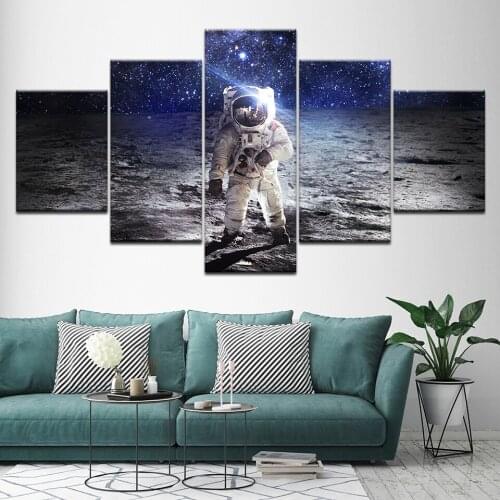 Canvas Painting astronaut on the moon space 5 Pieces Wall Art Painting Modular Wallpapers Poster Print Home Decor
