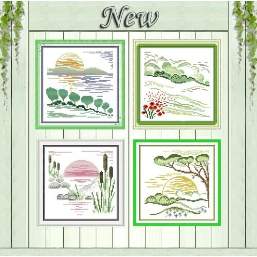 Autumn scenery sunrise home decor paintings counted printed on canvas DMC 11CT 14CT Cross Stitch kits embroidery needlework Sets