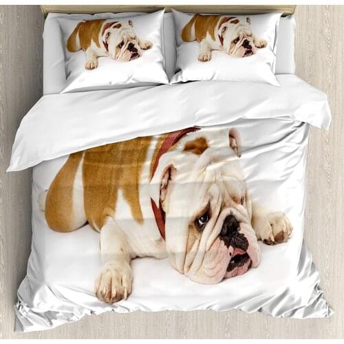English Bulldog Duvet Cover Set Sad and Tired Bulldog Laying Down European Pure Breed Animal Photography Decorative 3 Piece Bed