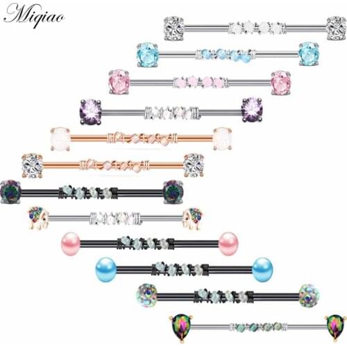 Miqiao 2pcs New Product All-match Stainless Steel Color Zircon Straight Rod Earrings Human Body Piercing Jewelry