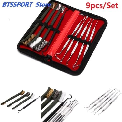 Hot Sale 9pcs/Set weapon cleaning kit Universal Gun Hunting weapon Cleaning Kit Brush Gun Cleaning Set pick gun Tool