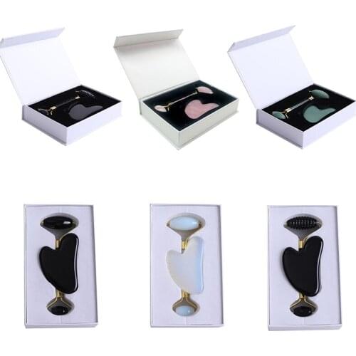 A Set Jade Beauty Health Skin Care Massager Gua Sha Board Roller Body Care SPA Massage Appliances Face Lift Scraper Devices Home