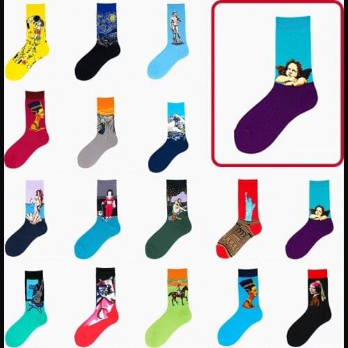 1 pair of bargains popular French mens and womens autumn winter socks fashion creative leisure art abstract oil painting socks