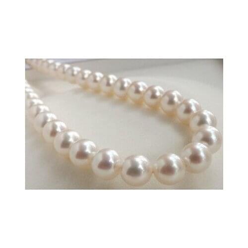 NEW LUXURY AAA10-11MM PERFECT ROUND SOUTH SEA GENUINE WHITE PEARL NECKLACE18"14K