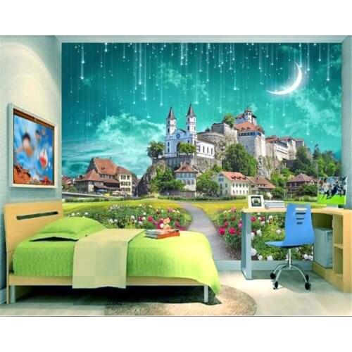 Beibehang wallpapers for living room Fashion fantasy castle meteor shower 3D wallpaper childrens room bedside background wall