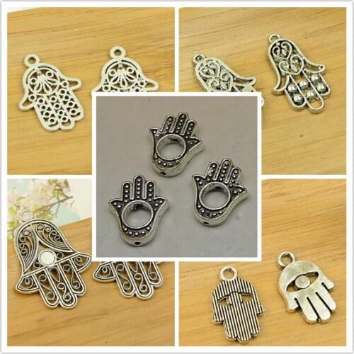 Hollow hands DIY alloy shape carved out antique silver charm pendant jewelry making accessories findings bracelet necklace chain