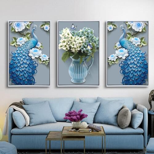 Nordic Modern Abstract Blue Bird Vase Still Life Animal Canvas Painting Poster Living Room Decoration Background Wall Picture