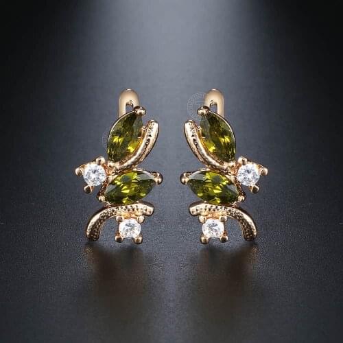 Round Green CZ Stud Earrings For Women Girl 585 Rose Gold Womens Earrings Female Jewelry Valentines Day Gifts Dropshipping GE73