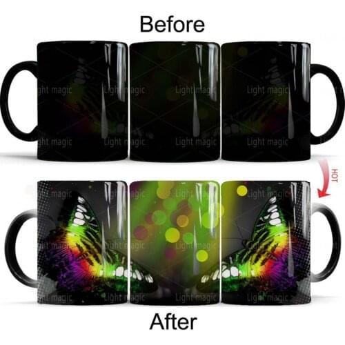 Light Magic Butterfly Mugs coffee mugs heat changing color cold hot sensitive Coffee Mug Plant and animal lover Gift