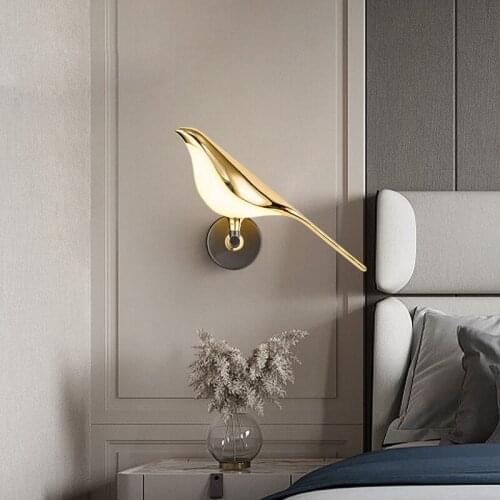 Postmodern magpie led wall lamp Nordic electroplated gold acrylic bedroom bedside wall lamp aisle corridor aisle stairs pastoral