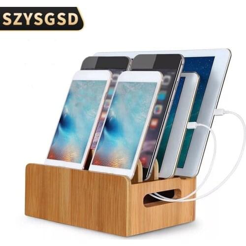 SZYSGSD Bamboo Holder for iPhone Stand for Samsung Phone Cords Charging Station Docks Holder Stand for Smart Phones and Tablets