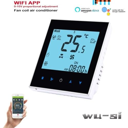24V TUYA WIFI Smart 2P 4P fan coil thermostat air conditioning thermostat, 0-10V adjustable output, Works with Alexa Google Home