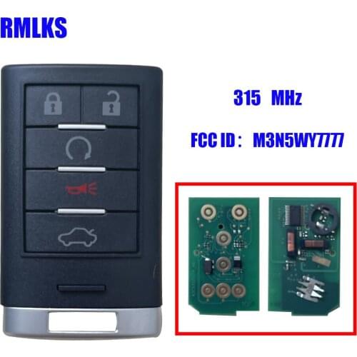 RMLKS 5 Buttons 315MHz Smart Remote Control Smart Car Key with 46 Chip Auto Transponder Fit For Cadillac SLS CTS M3N5WY7777A