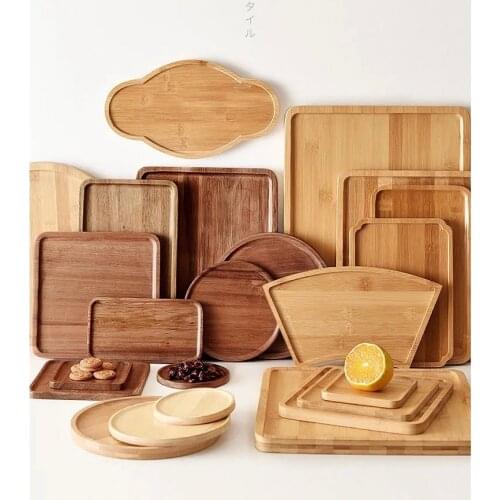 Japanese Wooden bread plate household round solid wood wooden plate cup fruit plate wooden plate Bread Dessert Cake Plate