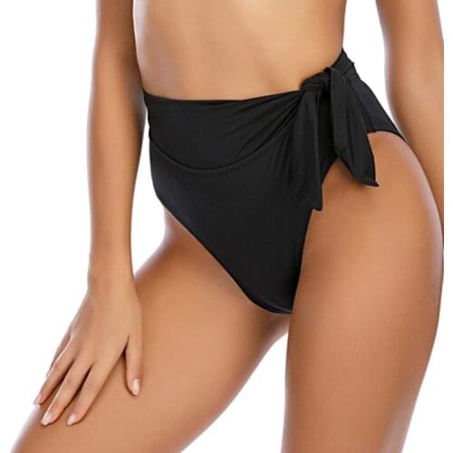 Uclio Womens Sexy Stretch Pleated Swimming Shorts Womens Conservative Beach Shorts Briefs Black