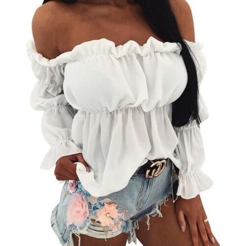 Women Summer Long-sleeved Pullover Top Korean Wild Solid Color Boat Neckline T-shirt