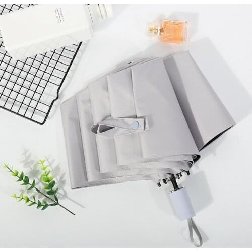 Women Simple Sunny Umbrella Dual Use Solid Color 3 Folding Parasol Black Glue Sunscreen Sunny and Rainy Umbrella